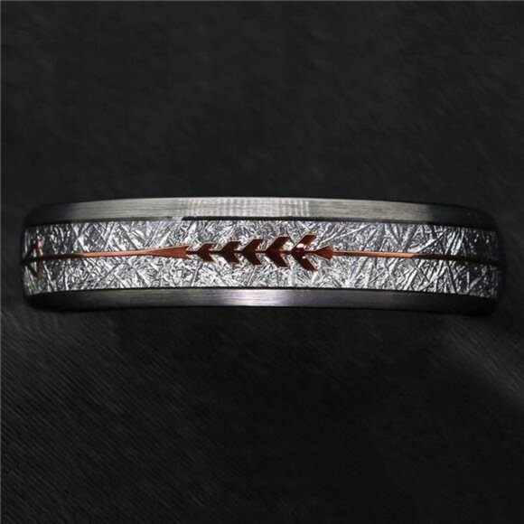 Men's Wedding Band Ring 6mm Silver with Rose Gold Arrow - Wedding Ring - Picture 5 of 5